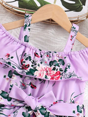 Ruffled Off-Shoulder Dress Flower Graphic Jumpsuit