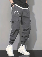 Pockets Elastic Waist Casual Loose Trouser