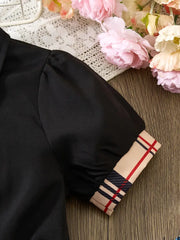 Short Sleeve Casual Red Plaid Shirt Dress with Contrast Binding