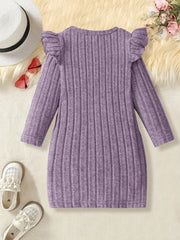 Solid Color Ruffled Sleeve Long Sleeve Dress with Bow Detail