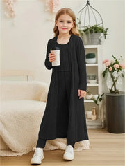 3pcs Girls Long Sleeve Shawl Knit Cardigan + Top + Leggings