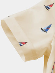 Casual & Formal White Button-Up Nautical-Themed Short Sleeve Shirt