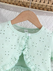2pcs Design with a Ruffled Edge Knitted Short-Sleeve Set