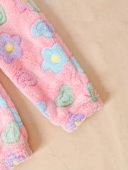 1 Set Cute Floral Pattern Baby Girl Fleece Set