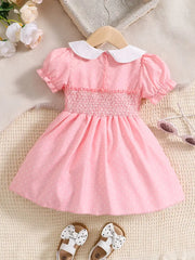 Polka Dot Shirred Puff Sleeve Dress