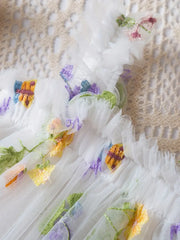 Floral Embroidered Sheer a Non-Stretch Solid Color Princess Ballet Skirt