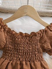 Bubble Sleeve Plain Color Dress with Cute Hat Two-piece Set