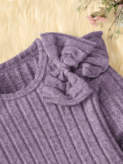 Solid Color Ruffled Sleeve Long Sleeve Dress with Bow Detail