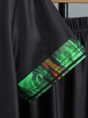 1Round Neck Short-Sleeved T-Shirt + Lion Pattern Positioning Print Tapered Trousers