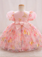 Beautiful Golden Floral Mesh Princess Dress