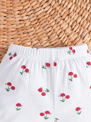 2pcs Set Summer Casual Cartoon Pattern Knit Fabric Short Sleeve T-Shirt and Shorts