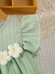 Casual Flower Flying Sleeve Dress + Hair Tie Two-Piece Set