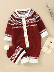 Newborn Infant Geometric Pattern Sweater Romper