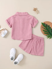 Wrinkle Cloth Short Sleeve Pajama Pants Set