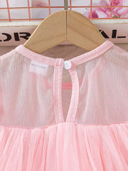 1pc Tulle Bubble Short Sleeve Crew Neck Dress