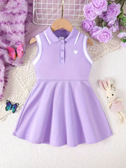 Summer Sleeveless Polo Dress with Heart Print & Stripes
