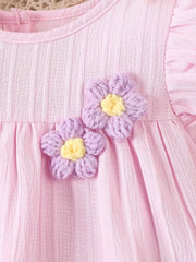 Casual Flower Flying Sleeve Dress + Hair Tie Two-Piece Set