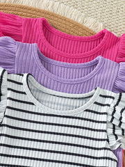 3pcs Basic Crew Neck Striped Vest