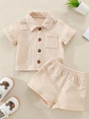 Wrinkle Cloth Short Sleeve Pajama Pants Set