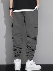 Pockets Elastic Waist Casual Loose Trouser