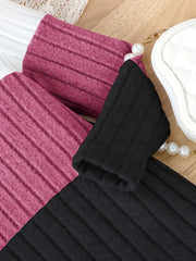 Knitted Fabric Casual Color Block Hooded Dress