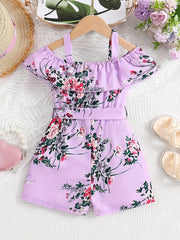 Ruffled Off-Shoulder Dress Flower Graphic Jumpsuit