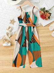 Jumpsuit with Geometric Color-Block Print And Belt