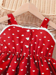 Summer Dress with Ruffled Pink Heart Print Sleeveless Princess Dress