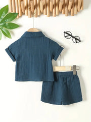 Wrinkle Cloth Short Sleeve Pajama Pants Set