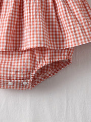 Adorable Summer Plaid Suspender Rompere