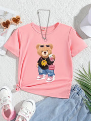 Cartoon Bear Printed Short Sleeve T-Shirt