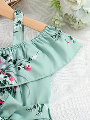 Ruffled Off-Shoulder Dress Flower Graphic Jumpsuit