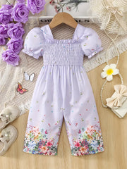 Floral Print Romper Casual Wear with Puff Sleeves