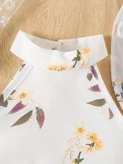 Floral Galter Top & Layered Hem Skirt & Hat