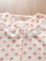 Light Yellow Ruffle Neckline Non-Stretch Fabric Casual Long Sleeve Blouse with Floral Print