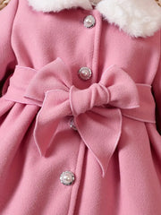 Soft Plush Bow Lapel Collar Jacket  Winter Coat