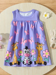 Adorable Cartoon Print Sleeveless Dress