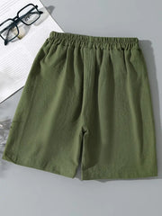 2pcs Elastic Waist Solid Cotton Shorts