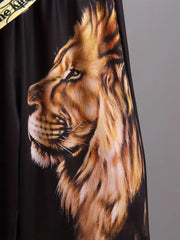 1Round Neck Short-Sleeved T-Shirt + Lion Pattern Positioning Print Tapered Trousers