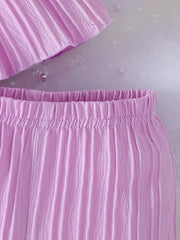 Cute Pink Ruffle Sleeve Top & Shorts Set
