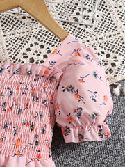 Floral Print Summer Jumpsuit with Puff Sleeves