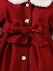Soft Plush Bow Lapel Collar Jacket  Winter Coat