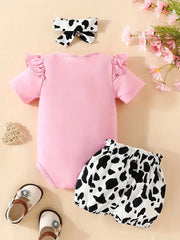 3pcs Short-Sleeved Shorts Suit With Letter Top Printed Pants