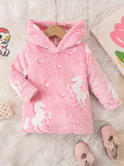 1pc Casual Knee-Length Unicorn Pattern Hooded Dress