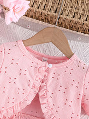 2pcs Design with a Ruffled Edge Knitted Short-Sleeve Set