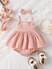 Adorable Summer Plaid Suspender Rompere