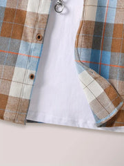 Casual Orange Plaid Long Sleeve Button-Up Shirt