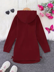 Girls Stylish & Casual Print Side Drawstring Ruched Hoodie Dress