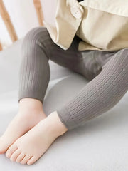 Solid Color Ribbed Leggings Versatile Elastic Waist Pants