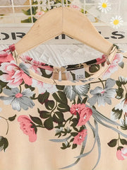 Elegant Floral Print for Lotus Sleeve Mid-Long Dress + Belt